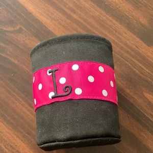 FINAL DROP 🚨 NWOT L COOZIE BEER COOZIE black with hot pink and white polka dots